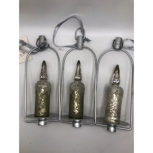 Lot of 3 Lantern Metal and Glass Christmas Ornaments